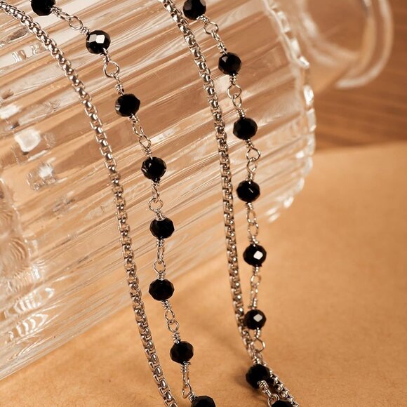 Gothic Boho Crystal Necklace Layered Black Choker Jewelry Gift for Women - Picture 7 of 7